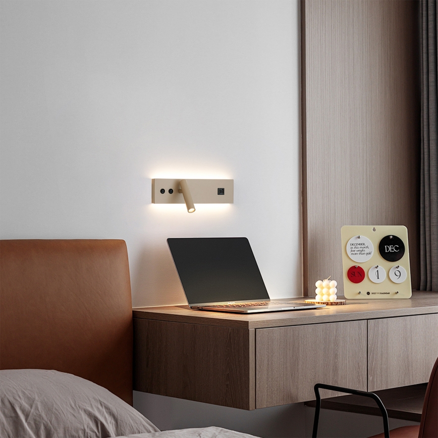 Brilagi - LED sieninis taškinis šviestuvas su USB prievadu NOCTIS LED/3W/230V + LED/9W smėlio spalvos