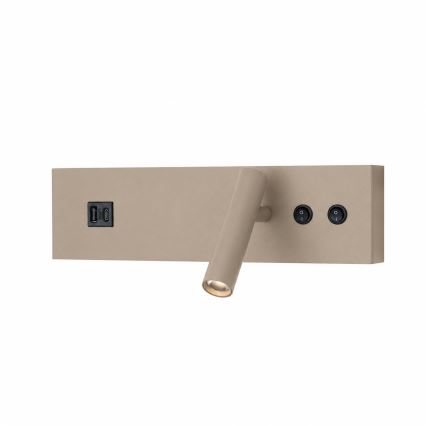 Brilagi - LED sieninis taškinis šviestuvas su USB prievadu NOCTIS LED/3W/230V + LED/9W smėlio spalvos