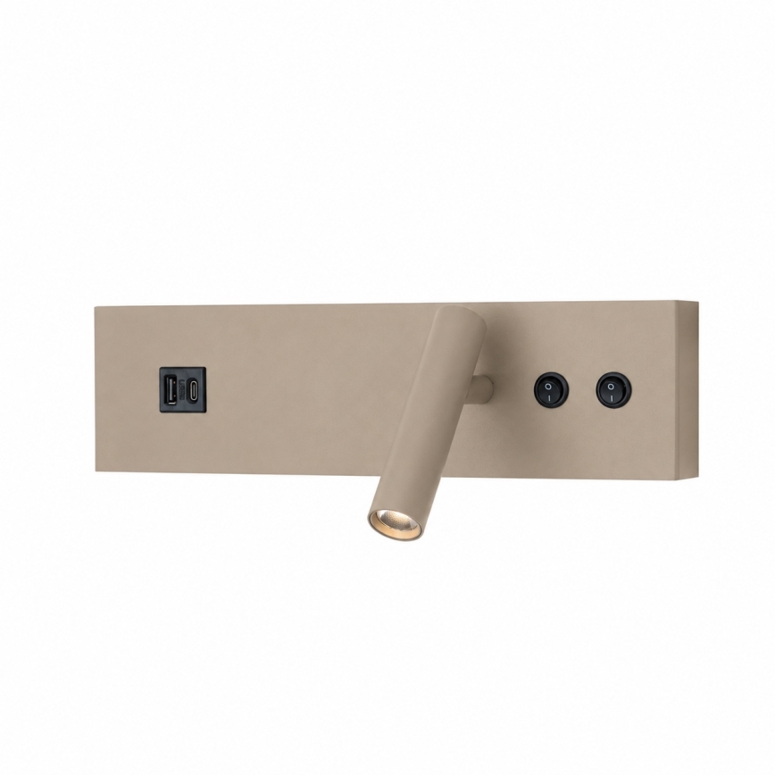 Brilagi - LED sieninis taškinis šviestuvas su USB prievadu NOCTIS LED/3W/230V + LED/9W smėlio spalvos