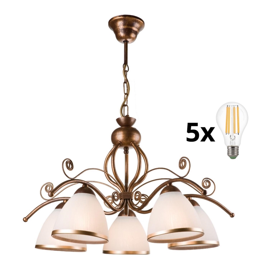 Brilagi - LED Sietynas, kabinamas ant grandinės ANTICO 5xE27/60W/230V bronzinė patina