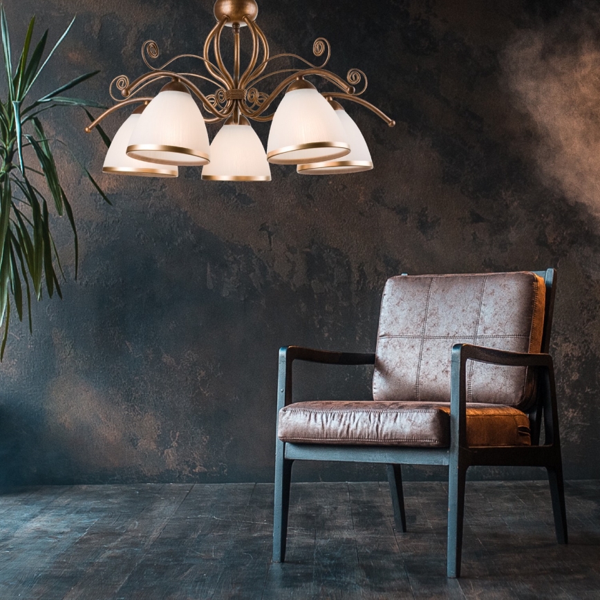 Brilagi - LED Sietynas, kabinamas ant grandinės ANTICO 5xE27/60W/230V bronzinė patina
