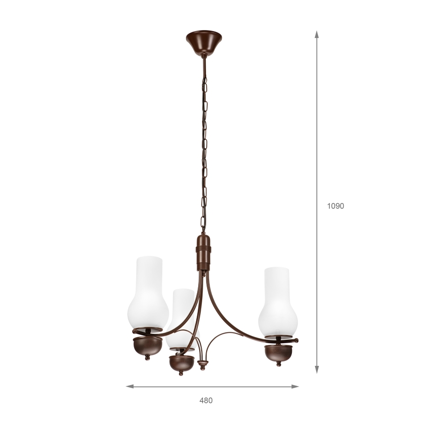 Brilagi - LED Sietynas, kabinamas ant grandinės COTTAGE 3xE14/40W/230V ąžuolas/balta