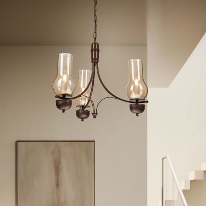 Brilagi - LED Sietynas, kabinamas ant grandinės COTTAGE 3xE14/40W/230V ąžuolas/ruda