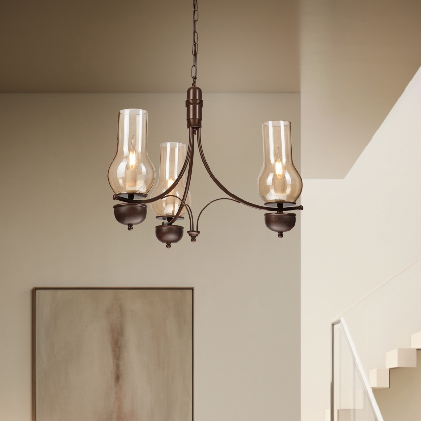 Brilagi - LED Sietynas, kabinamas ant grandinės COTTAGE 3xE14/40W/230V ąžuolas/ruda