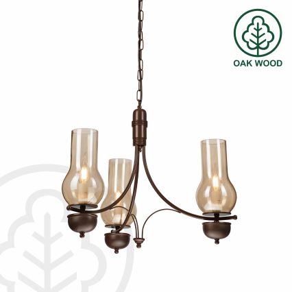 Brilagi - LED Sietynas, kabinamas ant grandinės COTTAGE 3xE14/40W/230V ąžuolas/ruda