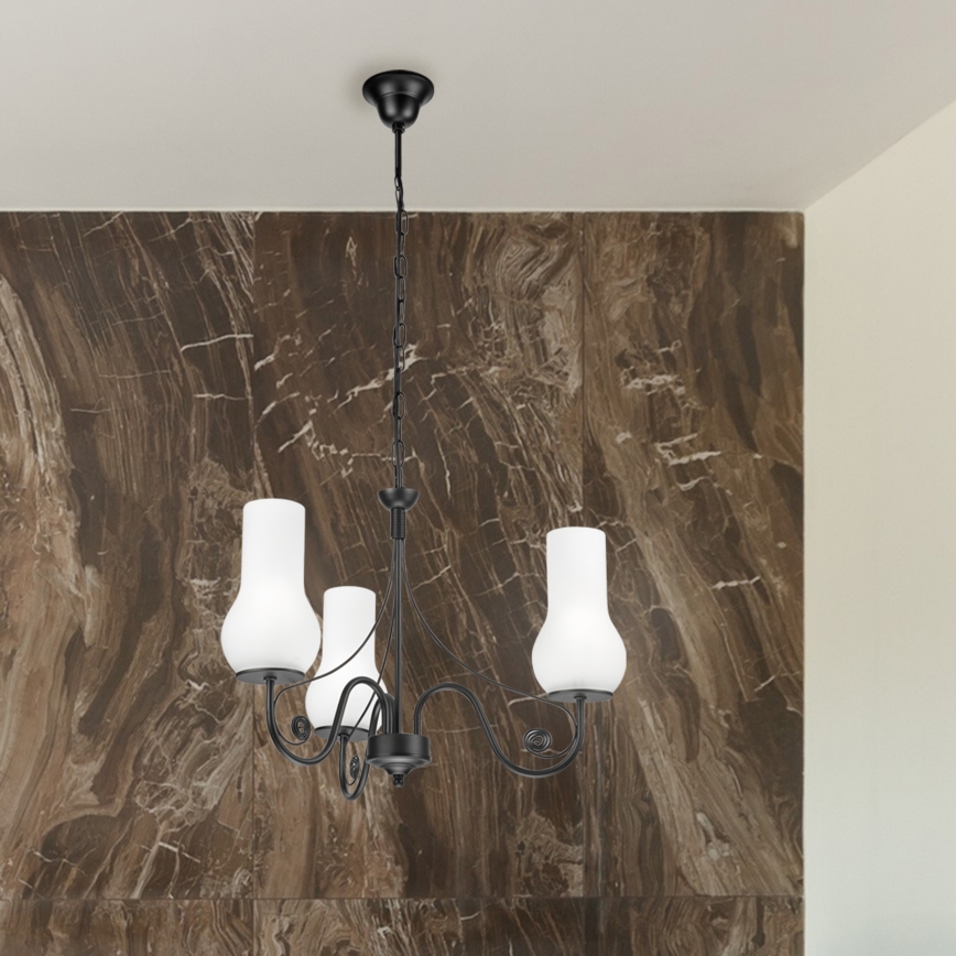 Brilagi - LED Sietynas, kabinamas ant grandinės COTTAGE 3xE14/40W/230V juoda/balta