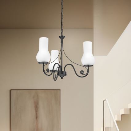 Brilagi - LED Sietynas, kabinamas ant grandinės COTTAGE 3xE14/40W/230V juoda/balta