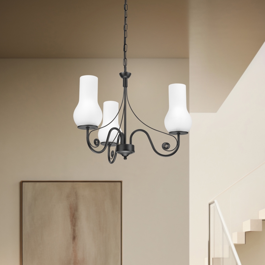 Brilagi - LED Sietynas, kabinamas ant grandinės COTTAGE 3xE14/40W/230V juoda/balta