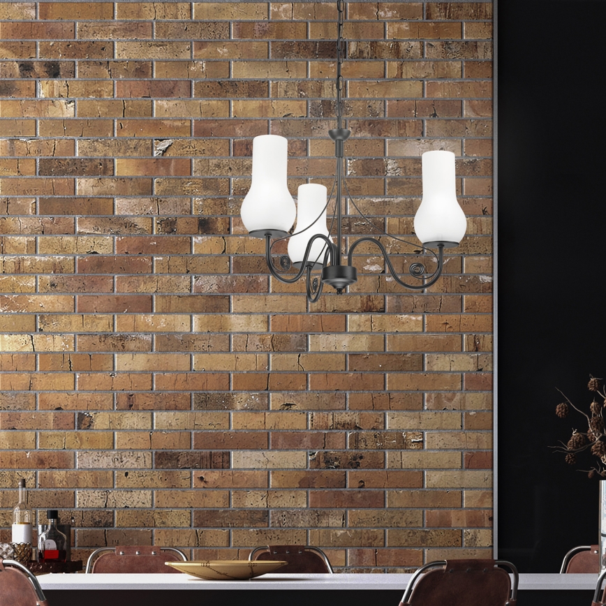 Brilagi - LED Sietynas, kabinamas ant grandinės COTTAGE 3xE14/40W/230V juoda/balta