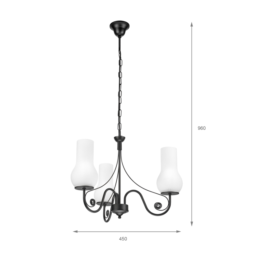 Brilagi - LED Sietynas, kabinamas ant grandinės COTTAGE 3xE14/40W/230V juoda/balta