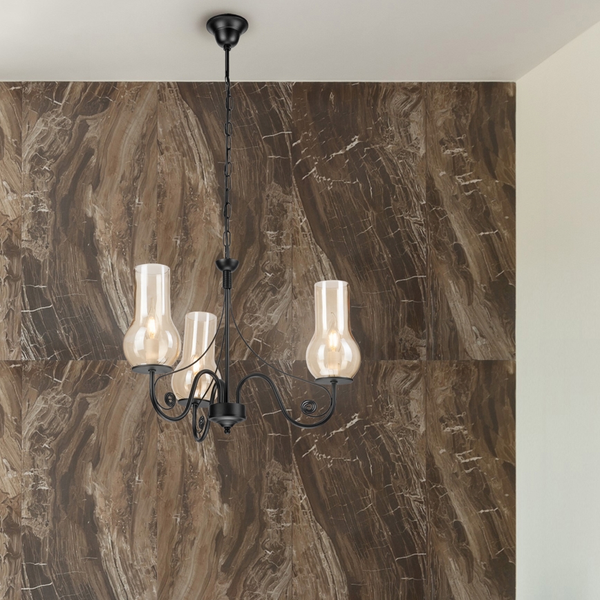 Brilagi - LED Sietynas, kabinamas ant grandinės COTTAGE 3xE14/40W/230V juoda/ruda