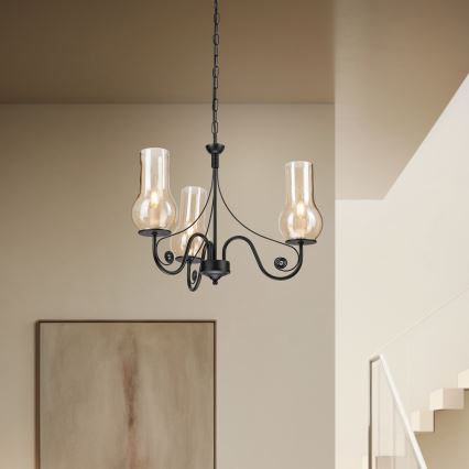 Brilagi - LED Sietynas, kabinamas ant grandinės COTTAGE 3xE14/40W/230V juoda/ruda