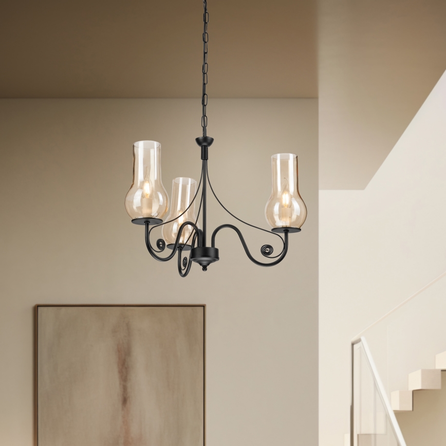 Brilagi - LED Sietynas, kabinamas ant grandinės COTTAGE 3xE14/40W/230V juoda/ruda