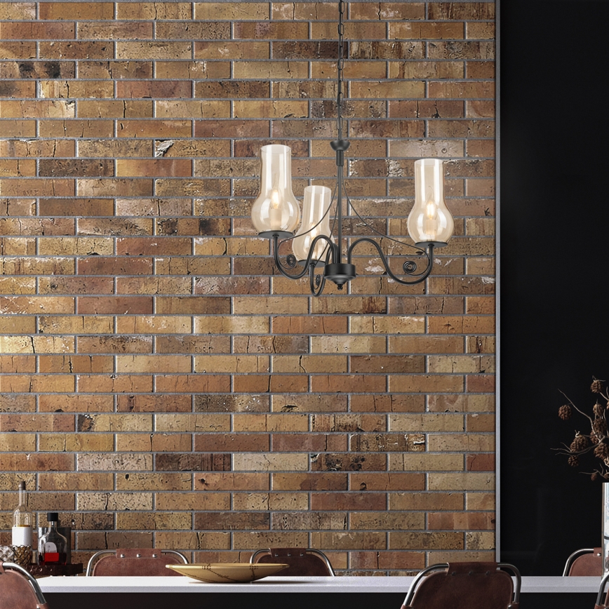 Brilagi - LED Sietynas, kabinamas ant grandinės COTTAGE 3xE14/40W/230V juoda/ruda