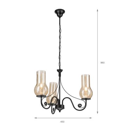 Brilagi - LED Sietynas, kabinamas ant grandinės COTTAGE 3xE14/40W/230V juoda/ruda