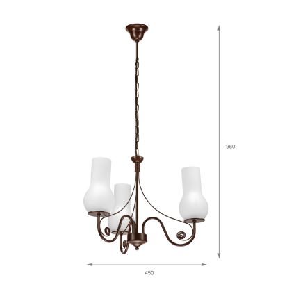 Brilagi - LED Sietynas, kabinamas ant grandinės COTTAGE 3xE14/40W/230V ruda/balta