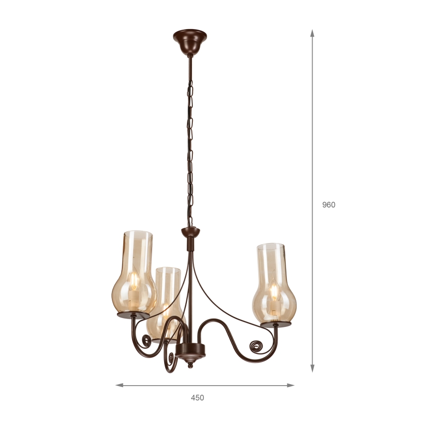 Brilagi - LED Sietynas, kabinamas ant grandinės COTTAGE 3xE14/40W/230V ruda