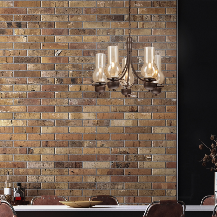 Brilagi - LED Sietynas, kabinamas ant grandinės COTTAGE 5xE14/40W/230V ąžuolas/ruda