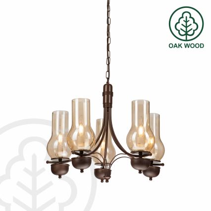 Brilagi - LED Sietynas, kabinamas ant grandinės COTTAGE 5xE14/40W/230V ąžuolas/ruda