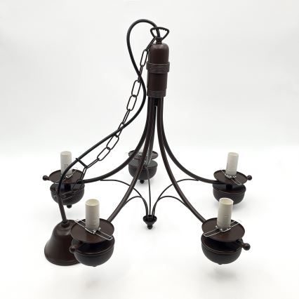 Brilagi - LED Sietynas, kabinamas ant grandinės COTTAGE 5xE14/40W/230V ąžuolas/ruda