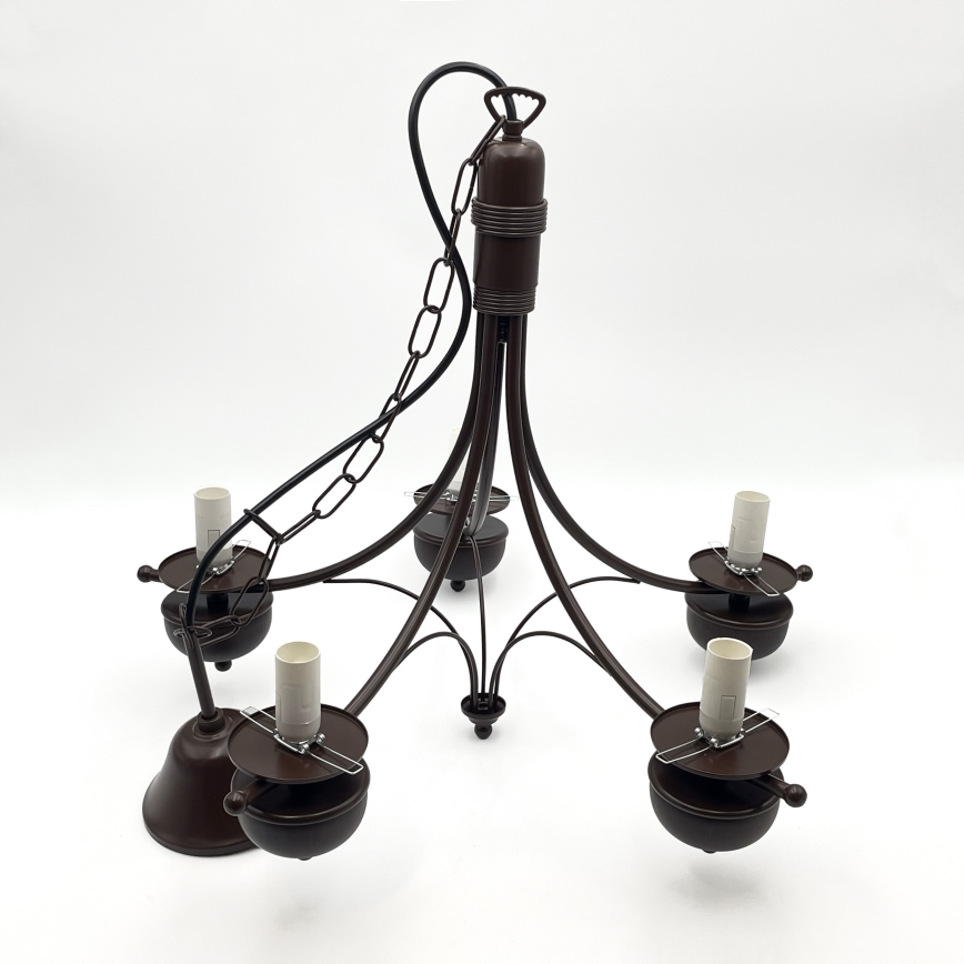 Brilagi - LED Sietynas, kabinamas ant grandinės COTTAGE 5xE14/40W/230V ąžuolas/ruda