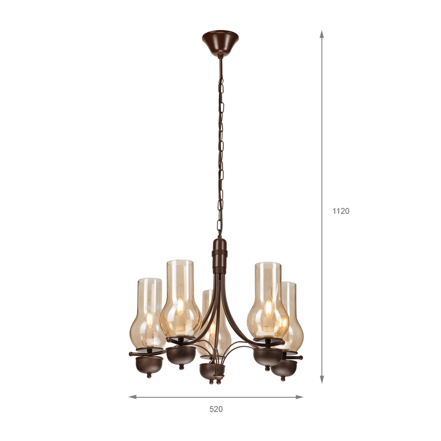 Brilagi - LED Sietynas, kabinamas ant grandinės COTTAGE 5xE14/40W/230V ąžuolas/ruda