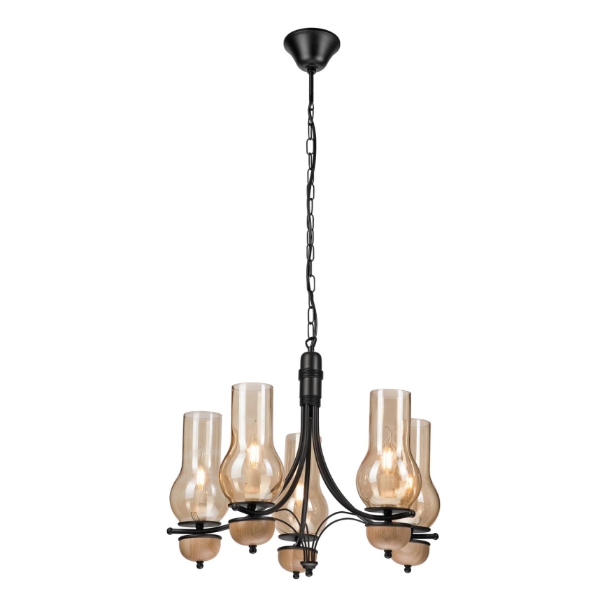 Brilagi - LED Sietynas, kabinamas ant grandinės COTTAGE 5xE14/40W/230V bukas/ruda