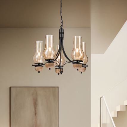 Brilagi - LED Sietynas, kabinamas ant grandinės COTTAGE 5xE14/40W/230V bukas/ruda