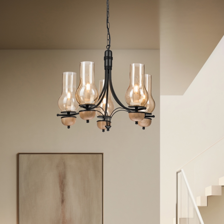 Brilagi - LED Sietynas, kabinamas ant grandinės COTTAGE 5xE14/40W/230V bukas/ruda