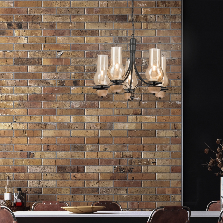 Brilagi - LED Sietynas, kabinamas ant grandinės COTTAGE 5xE14/40W/230V bukas/ruda