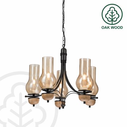 Brilagi - LED Sietynas, kabinamas ant grandinės COTTAGE 5xE14/40W/230V bukas/ruda
