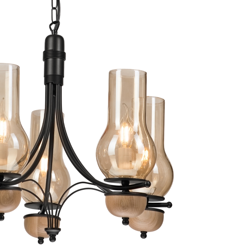 Brilagi - LED Sietynas, kabinamas ant grandinės COTTAGE 5xE14/40W/230V bukas/ruda