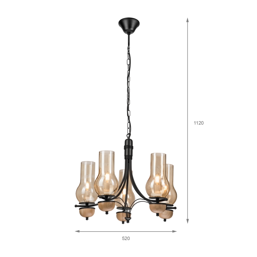 Brilagi - LED Sietynas, kabinamas ant grandinės COTTAGE 5xE14/40W/230V bukas/ruda