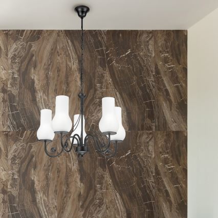 Brilagi - LED Sietynas, kabinamas ant grandinės COTTAGE 5xE14/40W/230V juoda/balta