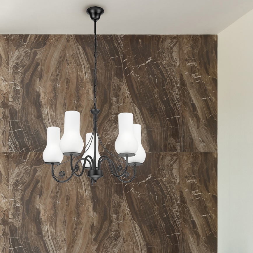 Brilagi - LED Sietynas, kabinamas ant grandinės COTTAGE 5xE14/40W/230V juoda/balta