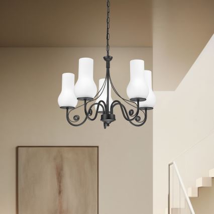 Brilagi - LED Sietynas, kabinamas ant grandinės COTTAGE 5xE14/40W/230V juoda/balta