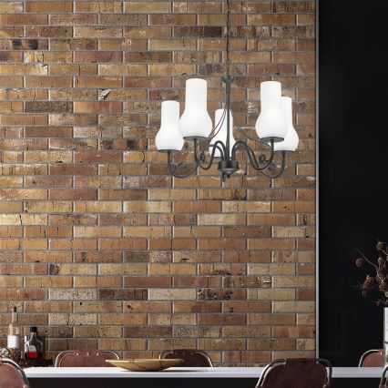 Brilagi - LED Sietynas, kabinamas ant grandinės COTTAGE 5xE14/40W/230V juoda/balta