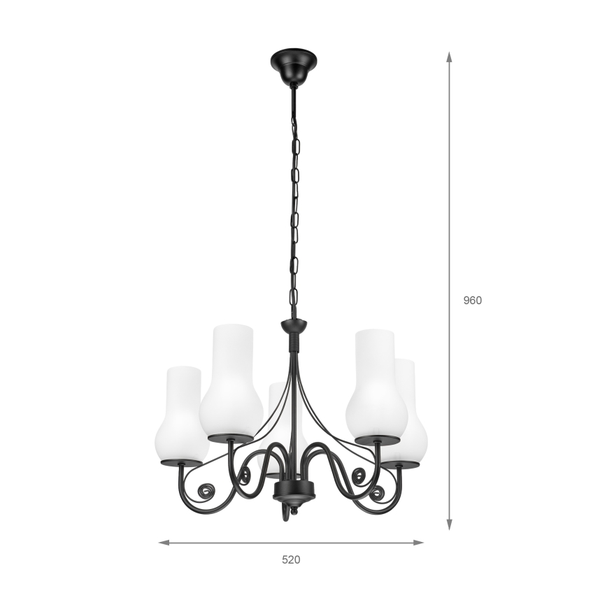 Brilagi - LED Sietynas, kabinamas ant grandinės COTTAGE 5xE14/40W/230V juoda/balta