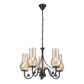 Brilagi - LED Sietynas, kabinamas ant grandinės COTTAGE 5xE14/40W/230V juoda/ruda