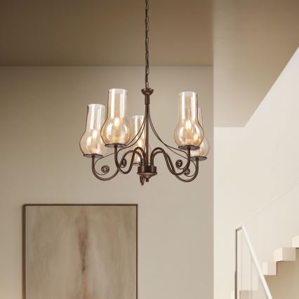 Brilagi - LED Sietynas, kabinamas ant grandinės COTTAGE 5xE14/40W/230V ruda