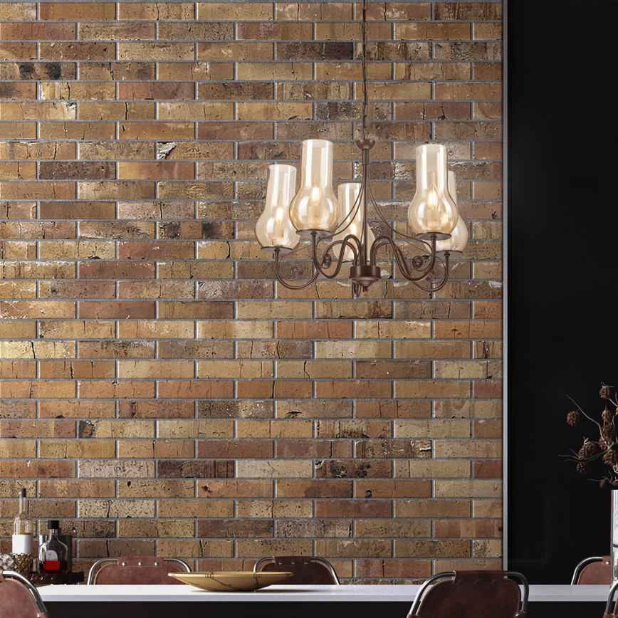 Brilagi - LED Sietynas, kabinamas ant grandinės COTTAGE 5xE14/40W/230V ruda