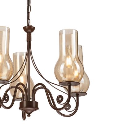 Brilagi - LED Sietynas, kabinamas ant grandinės COTTAGE 5xE14/40W/230V ruda