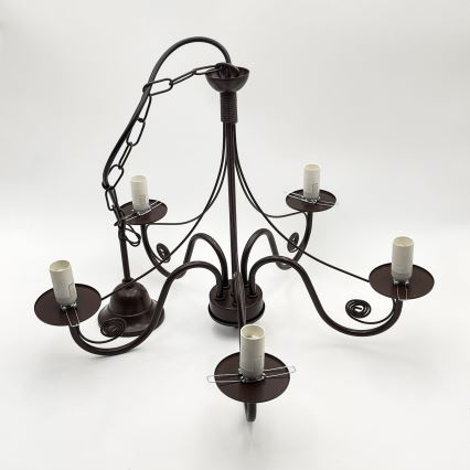 Brilagi - LED Sietynas, kabinamas ant grandinės COTTAGE 5xE14/40W/230V ruda