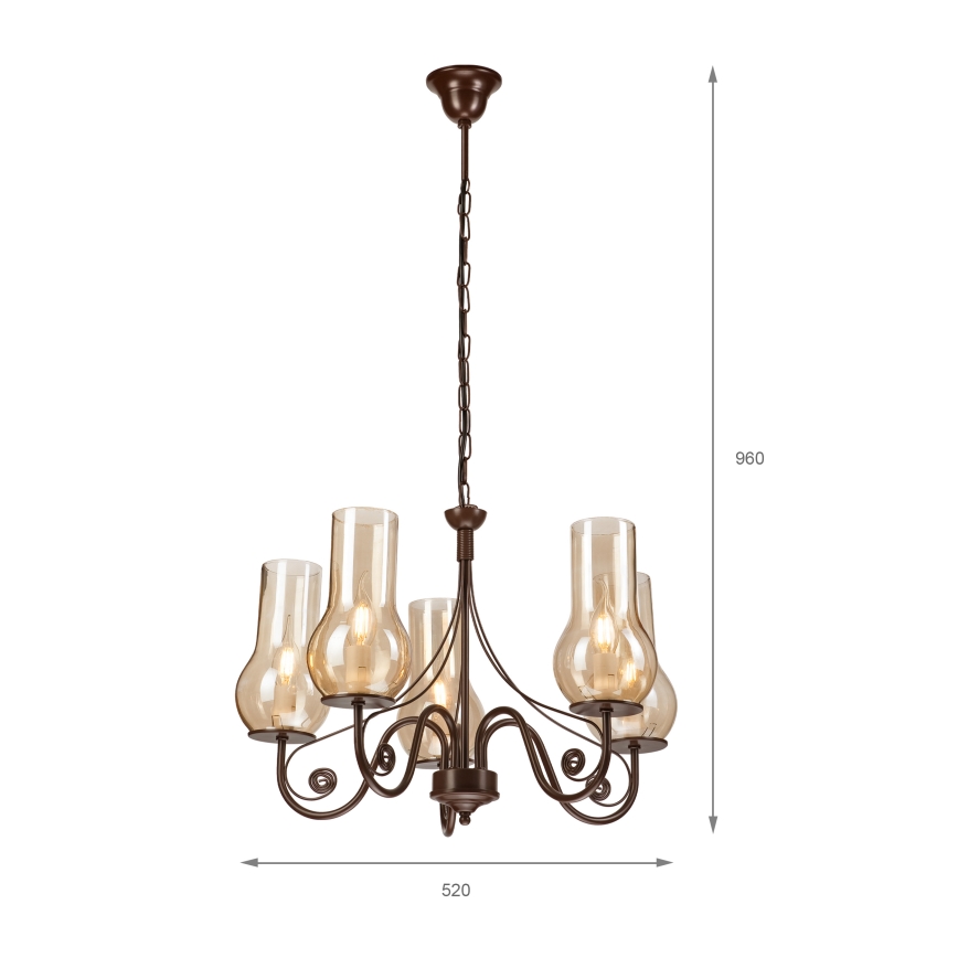 Brilagi - LED Sietynas, kabinamas ant grandinės COTTAGE 5xE14/40W/230V ruda