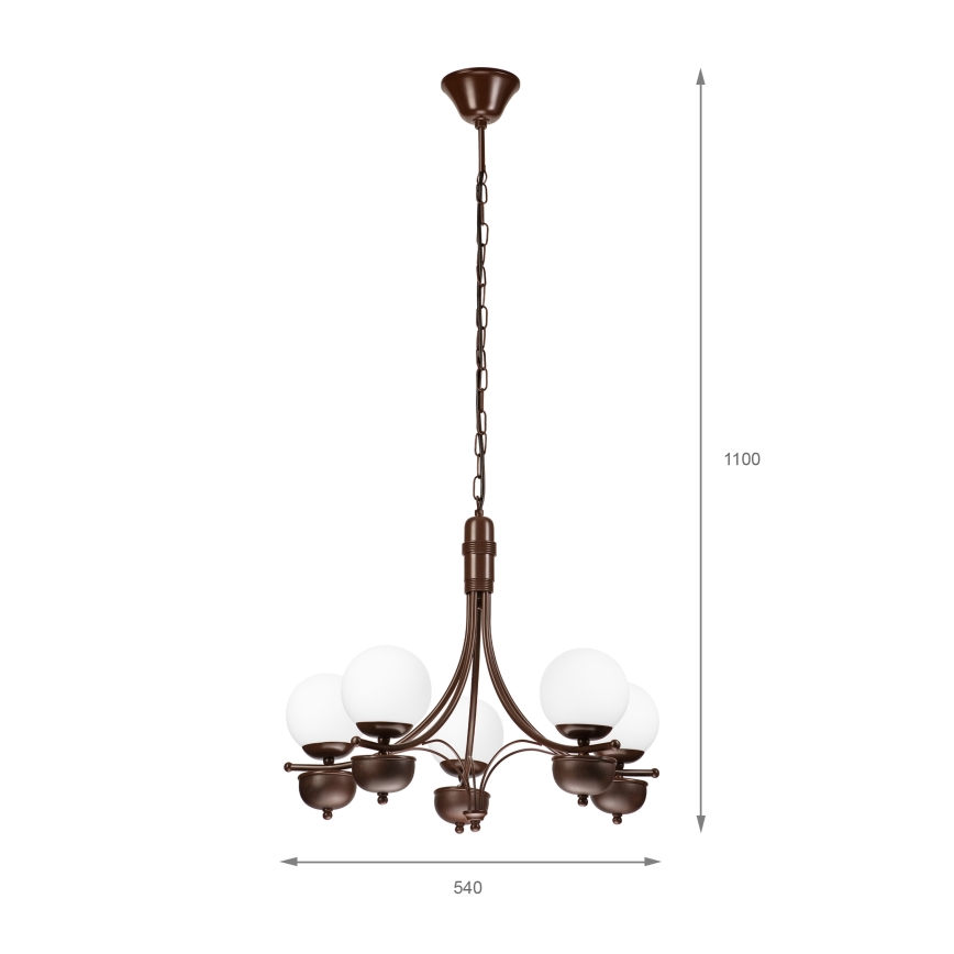 Brilagi - LED Sietynas, kabinamas ant grandinės COTTAGE 5xG9/40W/230V ąžuolas/balta