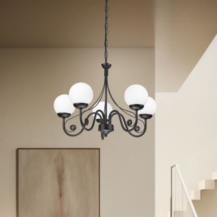 Brilagi - LED Sietynas, kabinamas ant grandinės COTTAGE 5xG9/40W/230V juoda/balta