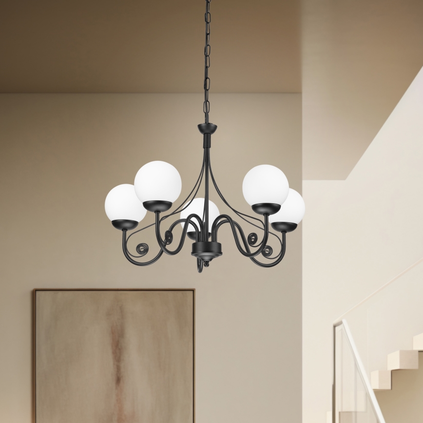 Brilagi - LED Sietynas, kabinamas ant grandinės COTTAGE 5xG9/40W/230V juoda/balta