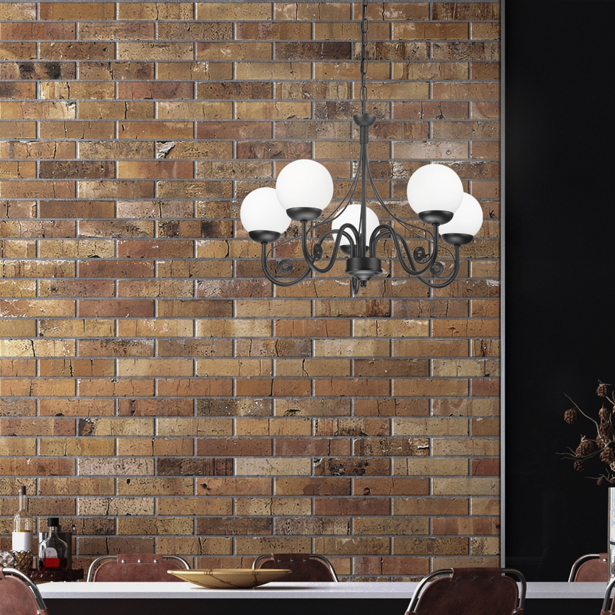 Brilagi - LED Sietynas, kabinamas ant grandinės COTTAGE 5xG9/40W/230V juoda/balta