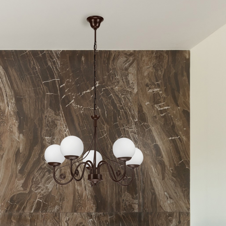 Brilagi - LED Sietynas, kabinamas ant grandinės COTTAGE 5xG9/40W/230V ruda/balta