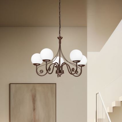 Brilagi - LED Sietynas, kabinamas ant grandinės COTTAGE 5xG9/40W/230V ruda/balta